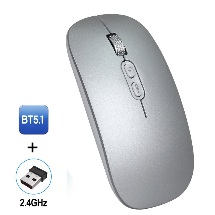 HXSJ M103 1600DPI Dual Mode 2.4GHz + Bluetooth 5.1 Wireless Rechargeable Mouse(Silver) - Wireless Mice by HXSJ | Online Shopping UK | buy2fix