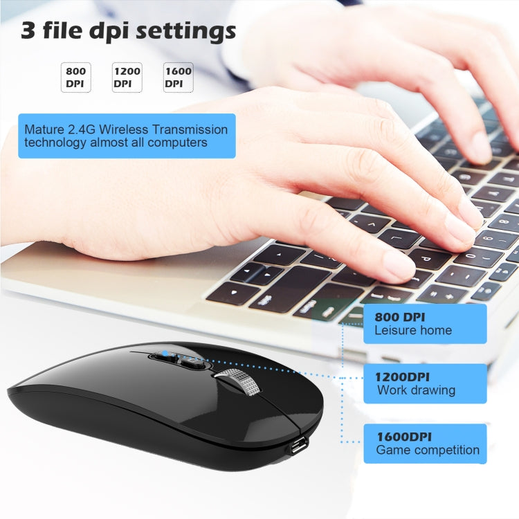 HXSJ M103 1600DPI Dual Mode 2.4GHz + Bluetooth 5.1 Wireless Rechargeable Mouse(Silver) - Wireless Mice by HXSJ | Online Shopping UK | buy2fix