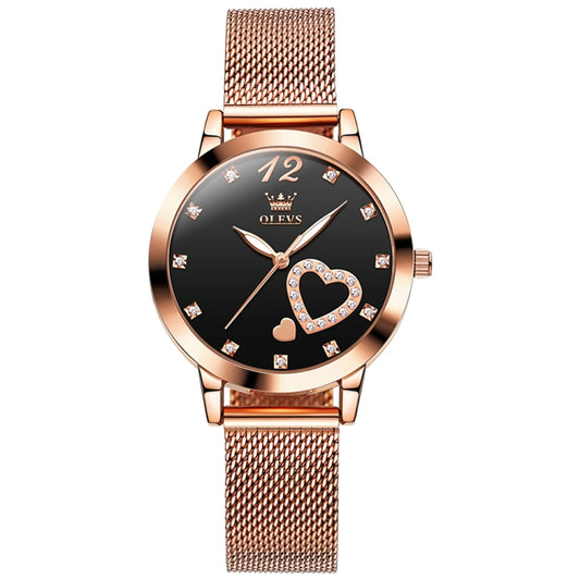 OLEVS 5189 Women Heart Shape Waterproof Quartz Watch(Black) - Metal Strap Watches by OLEVS | Online Shopping UK | buy2fix