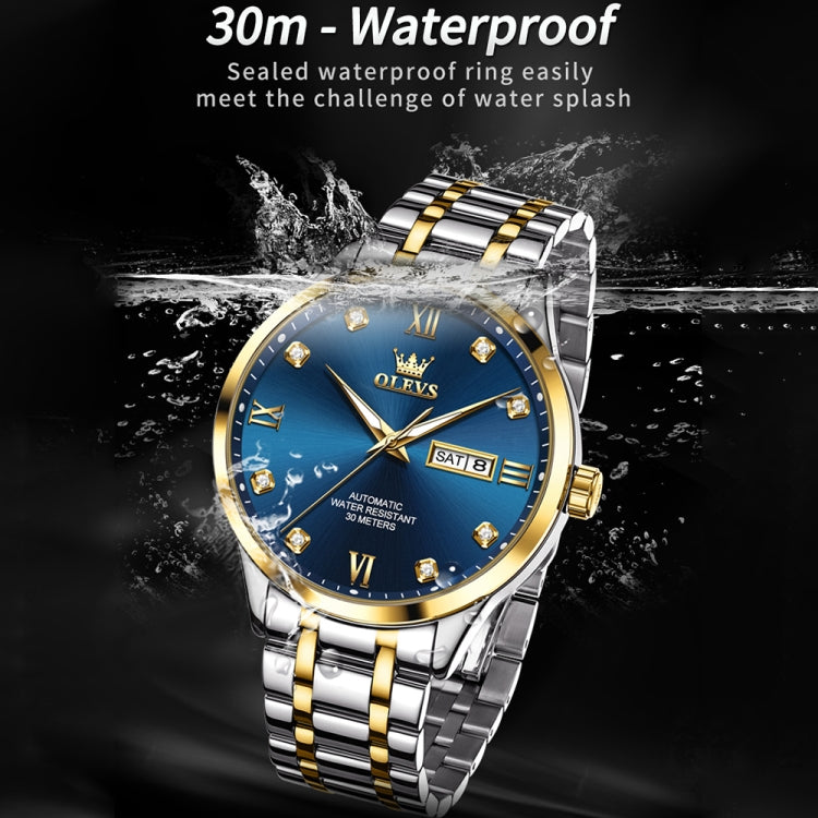 OLEVS 9946 Men Diamond Roman Scale Waterproof Quartz Watch(Blue + Gold) - Metal Strap Watches by OLEVS | Online Shopping UK | buy2fix