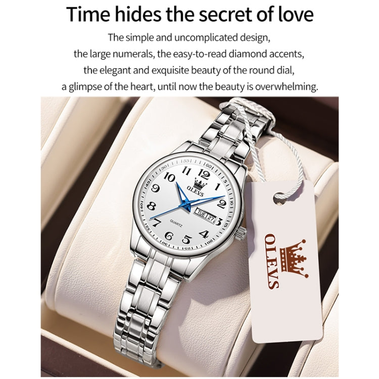 OLEVS 5567 Women Steel Strap Waterproof Quartz Watch(White + Silver) - Metal Strap Watches by OLEVS | Online Shopping UK | buy2fix