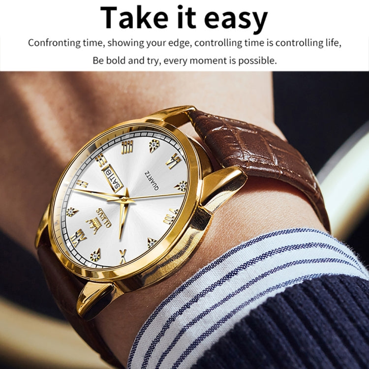 OLEVS 6896 Men Multifunctional Luminous Waterproof Quartz Watch(White) - Leather Strap Watches by OLEVS | Online Shopping UK | buy2fix