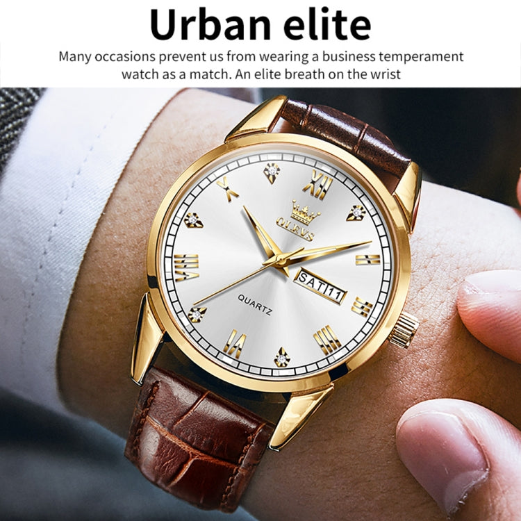 OLEVS 6896 Men Multifunctional Luminous Waterproof Quartz Watch(White) - Leather Strap Watches by OLEVS | Online Shopping UK | buy2fix