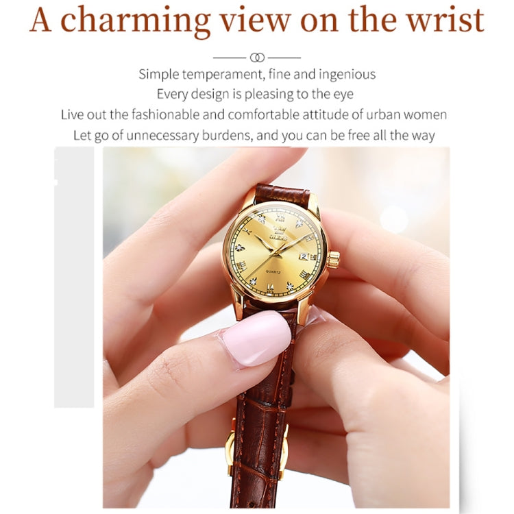 OLEVS 6896 Women Multifunctional Luminous Waterproof Quartz Watch(Gold) - Leather Strap Watches by OLEVS | Online Shopping UK | buy2fix