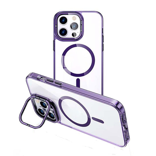 For iPhone 14 Pro Max MagSafe Magnetic Invisible Holder Transparent Phone Case(Purple) - iPhone 14 Pro Max Cases by buy2fix | Online Shopping UK | buy2fix