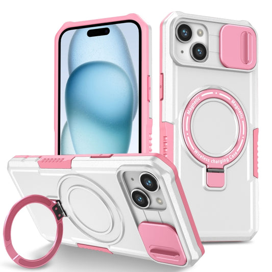 For iPhone 15 Plus Sliding Camshield Magsafe Holder TPU Hybrid PC Phone Case(Pink White) - iPhone 15 Plus Cases by buy2fix | Online Shopping UK | buy2fix