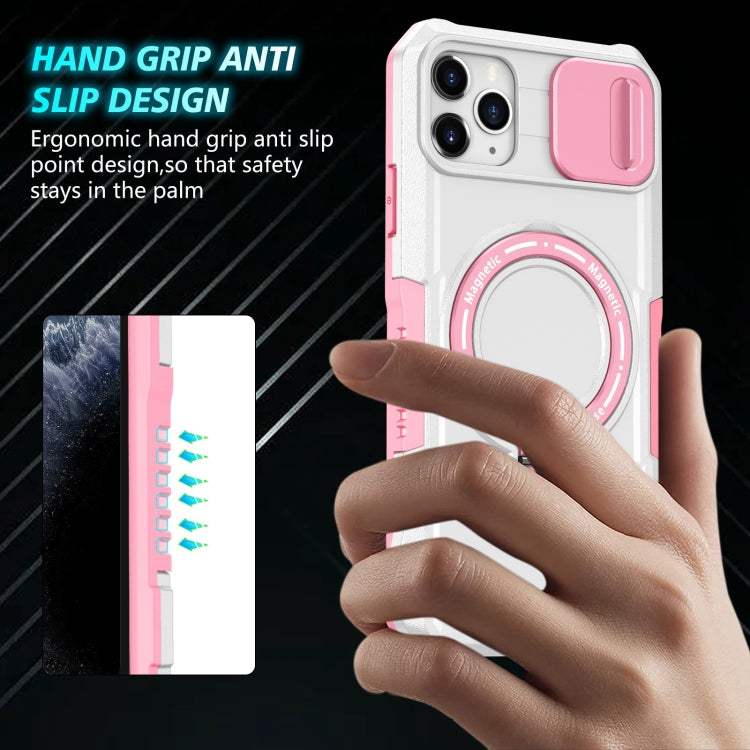 For iPhone 11 Pro Max Sliding Camshield Magsafe Holder TPU Hybrid PC Phone Case(Pink White) - iPhone 11 Pro Max Cases by buy2fix | Online Shopping UK | buy2fix