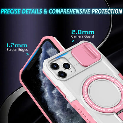 For iPhone 11 Pro Max Sliding Camshield Magsafe Holder TPU Hybrid PC Phone Case(Pink White) - iPhone 11 Pro Max Cases by buy2fix | Online Shopping UK | buy2fix