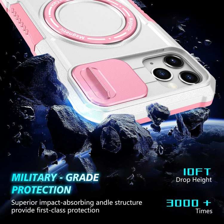 For iPhone 11 Pro Max Sliding Camshield Magsafe Holder TPU Hybrid PC Phone Case(Pink White) - iPhone 11 Pro Max Cases by buy2fix | Online Shopping UK | buy2fix