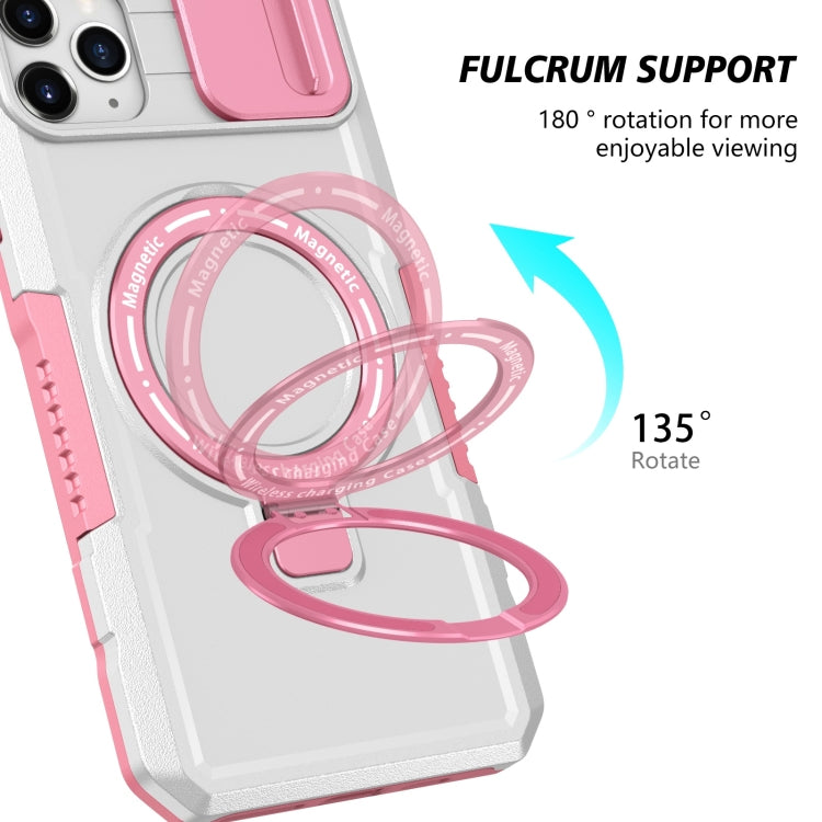 For iPhone 11 Pro Max Sliding Camshield Magsafe Holder TPU Hybrid PC Phone Case(Pink White) - iPhone 11 Pro Max Cases by buy2fix | Online Shopping UK | buy2fix