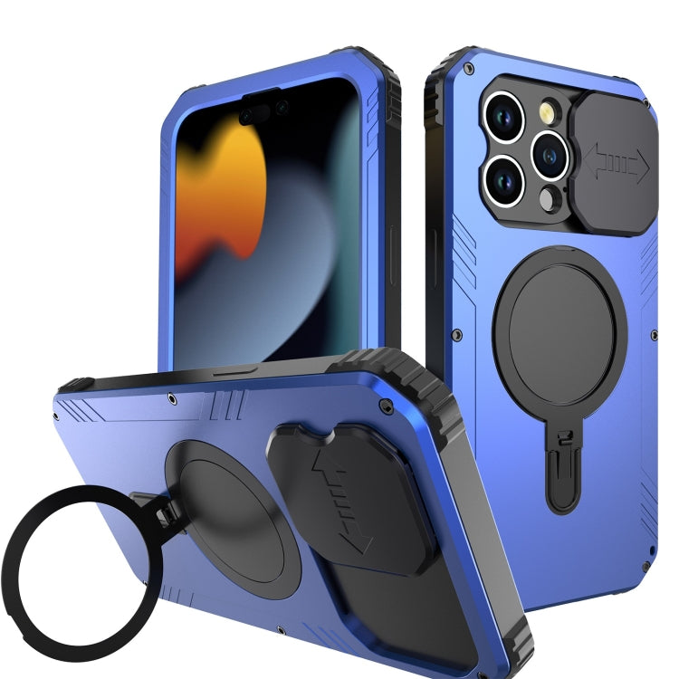 For iPhone 15 Pro Max Camera Shield MagSafe Holder Life Waterproof Phone Case(Blue) - iPhone 15 Pro Max Cases by buy2fix | Online Shopping UK | buy2fix