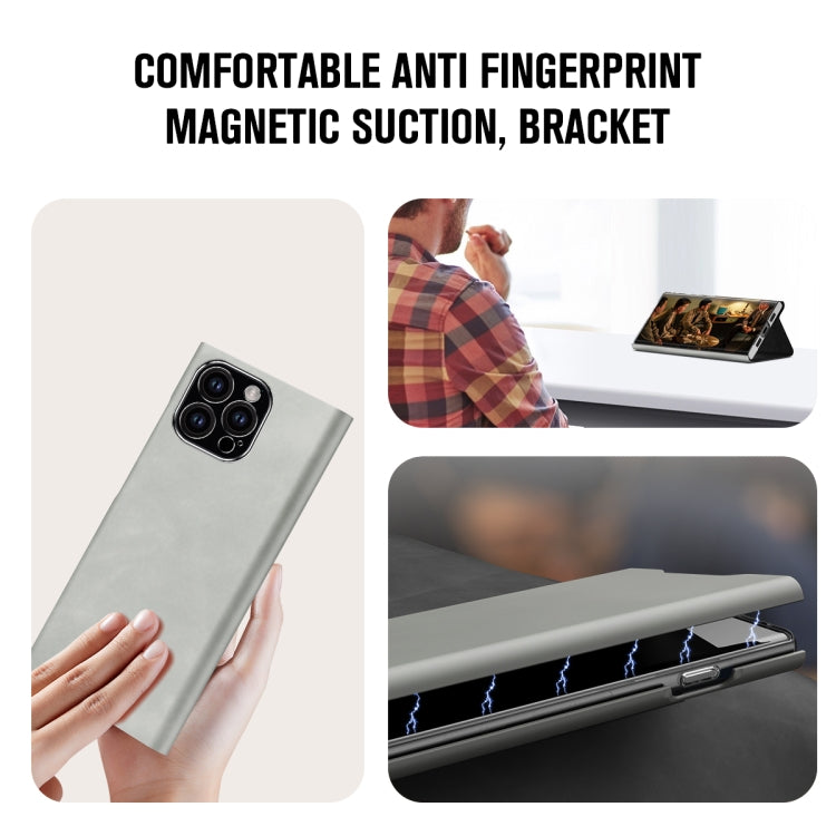 For iPhone 15 Pro Max Magnetic Napa Texture Leather Phone Case with Holder(Grey) - iPhone 15 Pro Max Cases by buy2fix | Online Shopping UK | buy2fix