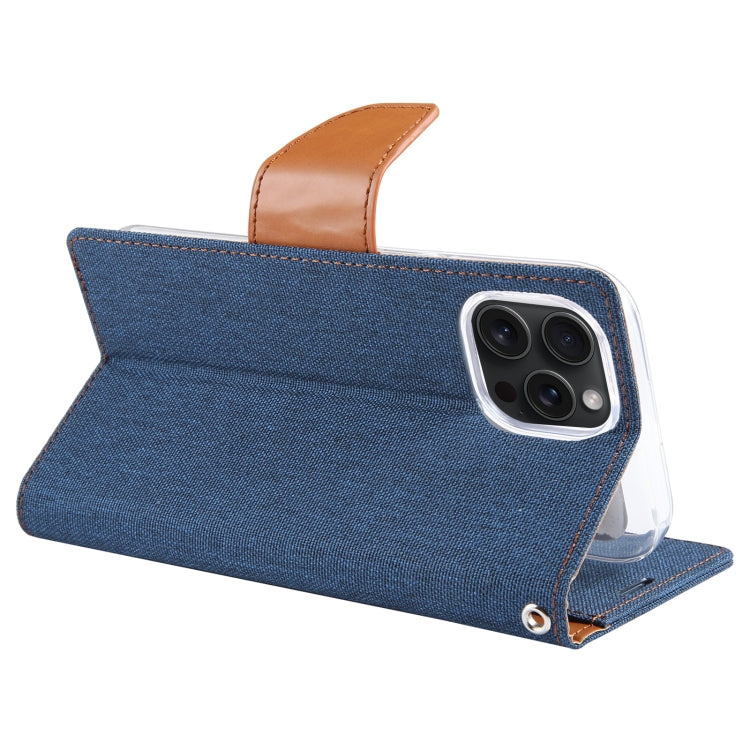 For iPhone 15 Pro Max GOOSPERY CANVAS DIARY Fabric Texture Flip Leather Phone Case(Navy Blue) - iPhone 15 Pro Max Cases by GOOSPERY | Online Shopping UK | buy2fix