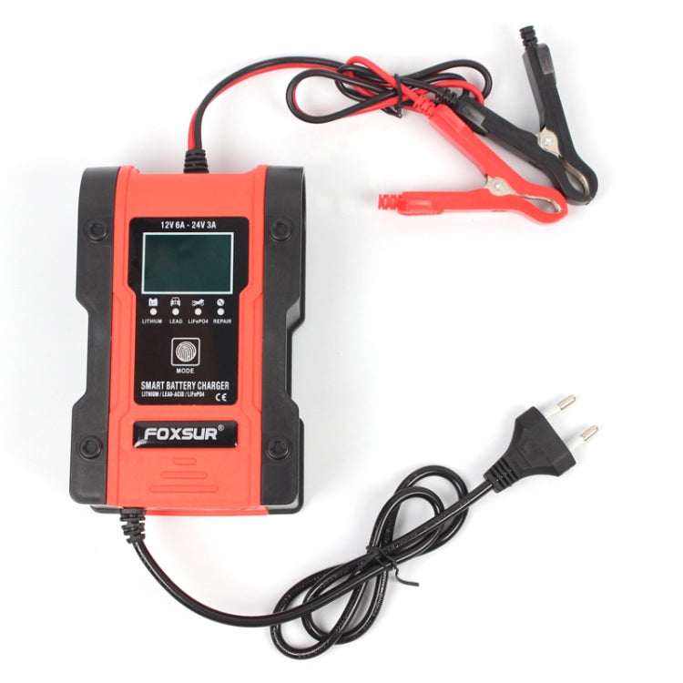 FOXSUR 12V-24V Car Motorcycle Repair Battery Charger AGM Charger Color:Red(EU Plug) - Battery Charger by FOXSUR | Online Shopping UK | buy2fix