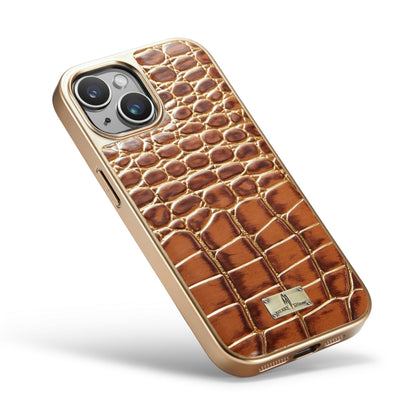 For iPhone 15 Pro Max Fierre Shann Crocodile Texture Electroplating PU Phone Case(Brown) - iPhone 15 Pro Max Cases by FIERRE SHANN | Online Shopping UK | buy2fix