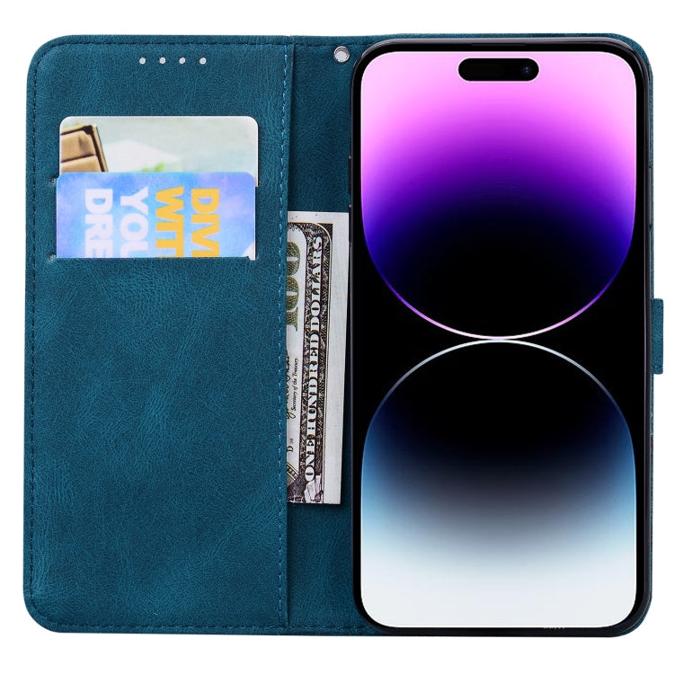 For iPhone 15 Pro Max Retro Skin Feel Butterflies Embossing Leather Phone Case(Blue) - iPhone 15 Pro Max Cases by buy2fix | Online Shopping UK | buy2fix