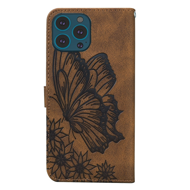 For iPhone 15 Pro Max Retro Skin Feel Butterflies Embossing Leather Phone Case(Brown) - iPhone 15 Pro Max Cases by buy2fix | Online Shopping UK | buy2fix