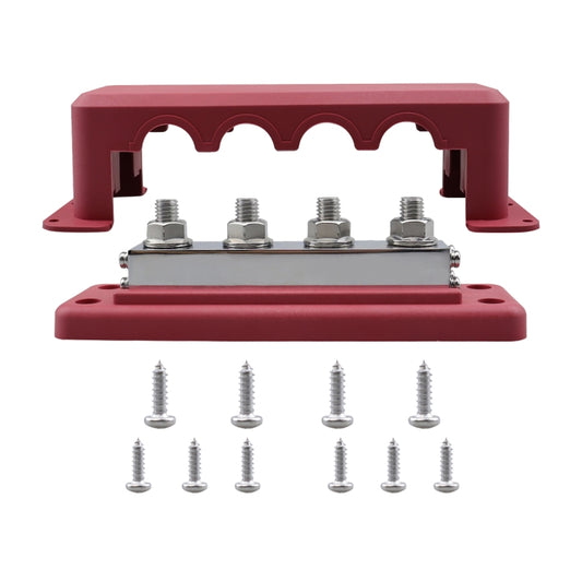 RV 600A High Current Busbar 4-way Straight M10 Wiring Studs(Red) - Fuse by buy2fix | Online Shopping UK | buy2fix