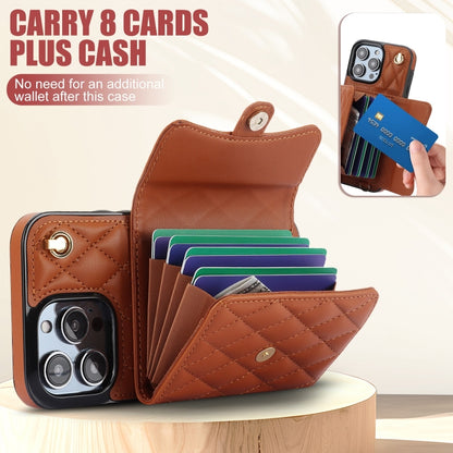 For iPhone 15 Pro Max Crossbody Rhombic Horizontal Wallet Leather Phone Case(Brown) - iPhone 15 Pro Max Cases by buy2fix | Online Shopping UK | buy2fix