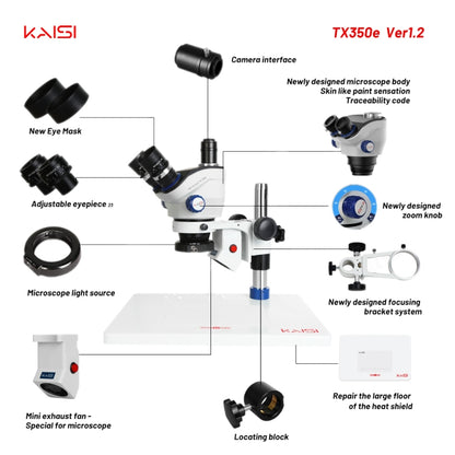 Kaisi TX-350E Ver1.2 7X-50X Microscope Zoom Stereo Microscope with Big Base - Microscope Magnifier Series by Kaisi | Online Shopping UK | buy2fix