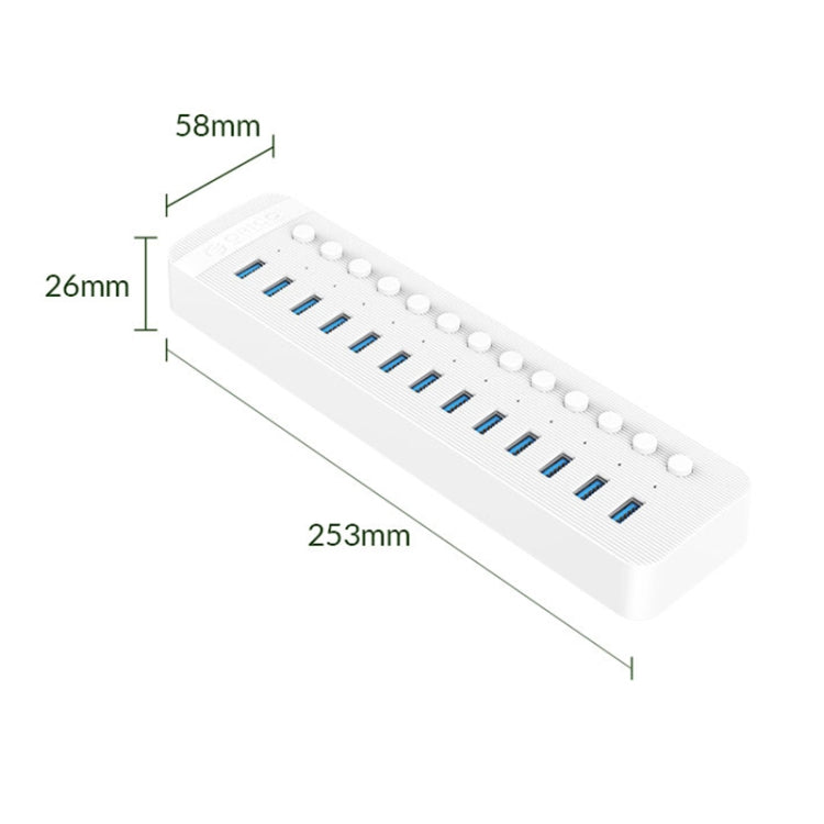 ORICO CT2U3-13AB Plastic Stripes 13 Ports USB 3.0 HUB with Individual Switches, Plug:US Plug(White) - USB 3.0 HUB by ORICO | Online Shopping UK | buy2fix