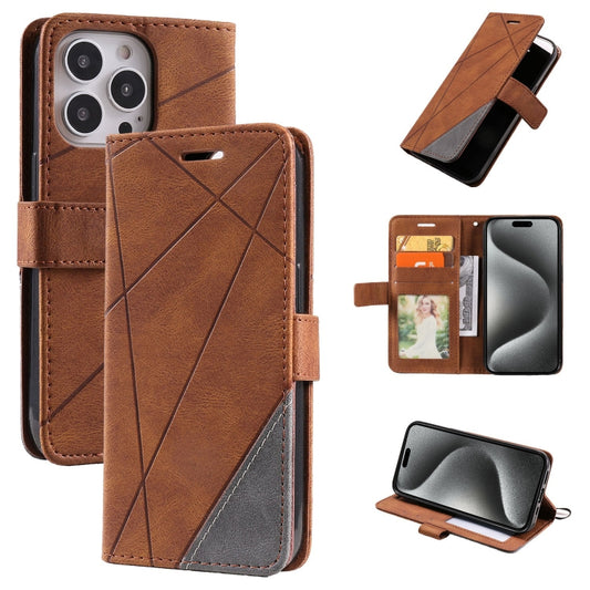 For iPhone 15 Pro Max Skin Feel Splicing Leather Phone Case(Brown) - iPhone 15 Pro Max Cases by buy2fix | Online Shopping UK | buy2fix