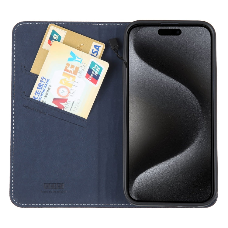 For iPhone 15 Pro Max GEBEI Top-grain Horizontal Flip Leather Phone Case(Blue) - iPhone 15 Pro Max Cases by GEBEI | Online Shopping UK | buy2fix