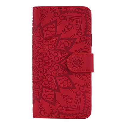 For iPhone 15 Pro Max Mandala Embossed Dual-Fold Calf Leather Phone Case(Red) - iPhone 15 Pro Max Cases by buy2fix | Online Shopping UK | buy2fix