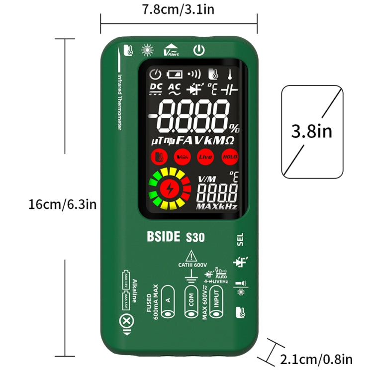 BSIDE S30 Smart Color Screen Infrared Temperature Measurement Multimeter(Black) - Digital Multimeter by BSIDE | Online Shopping UK | buy2fix