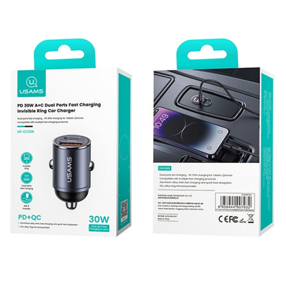 USAMS US-CC206 C38 PD30W USB + Type-C Dual Port Fast Charging Aluminum Alloy Car Charger(Tarnish) - Car Charger by USAMS | Online Shopping UK | buy2fix