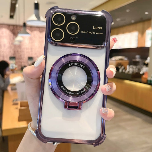 For iPhone 13 Pro MagSafe Holder Shockproof TPU Phone Case with Lens Film(Purple) - iPhone 13 Pro Cases by buy2fix | Online Shopping UK | buy2fix