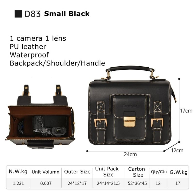 Cwatcun D83 Vintage Small Camera Case Leather Camera Messenger Bag, Size:24 x 17 x 12cm(Black) - Strap Satchel by Cwatcun | Online Shopping UK | buy2fix