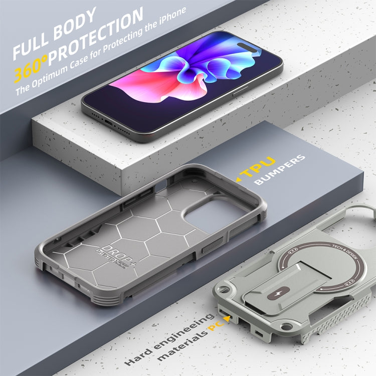 For iPhone 14 Pro Max MagSafe Holder Armor PC Hybrid TPU Phone Case(Grey) - iPhone 14 Pro Max Cases by buy2fix | Online Shopping UK | buy2fix