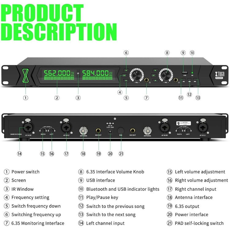 XTUGA RW2090 Professional Stage Wireless 2 Channel In Ear Monitoring System 2 in 1(UK Plug) - Microphone by XTUGA | Online Shopping UK | buy2fix