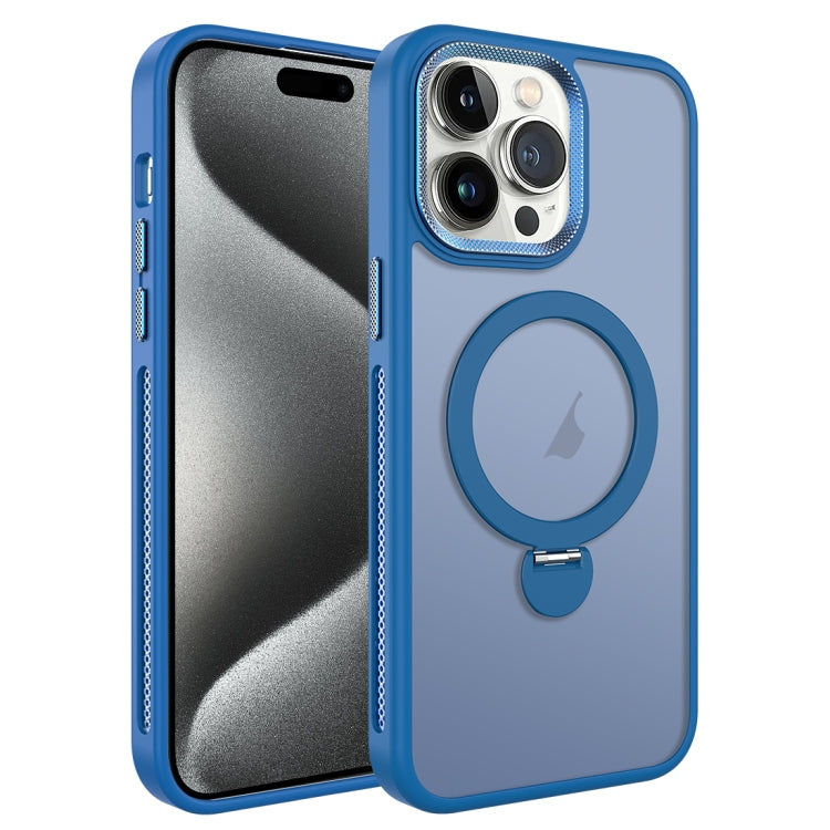 For iPhone 15 Pro Max MagSafe Magnetic Holder Breathable Phone Case(Blue) - iPhone 15 Pro Max Cases by buy2fix | Online Shopping UK | buy2fix