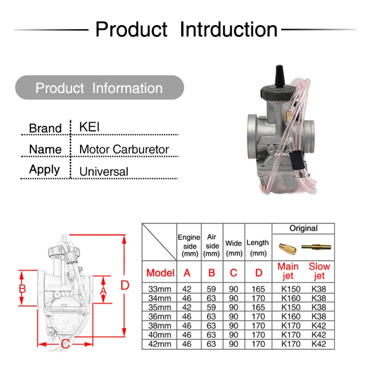 PWK40mm Universal Motorcycle Carburetor Carb Motor Carburetor - In Car by buy2fix | Online Shopping UK | buy2fix