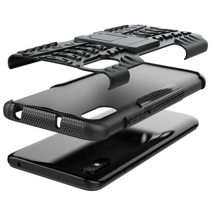 For Xiaomi Redmi 9A Tire Texture Shockproof TPU+PC Protective Case with Holder(Black) - Xiaomi Accessories by buy2fix | Online Shopping UK | buy2fix