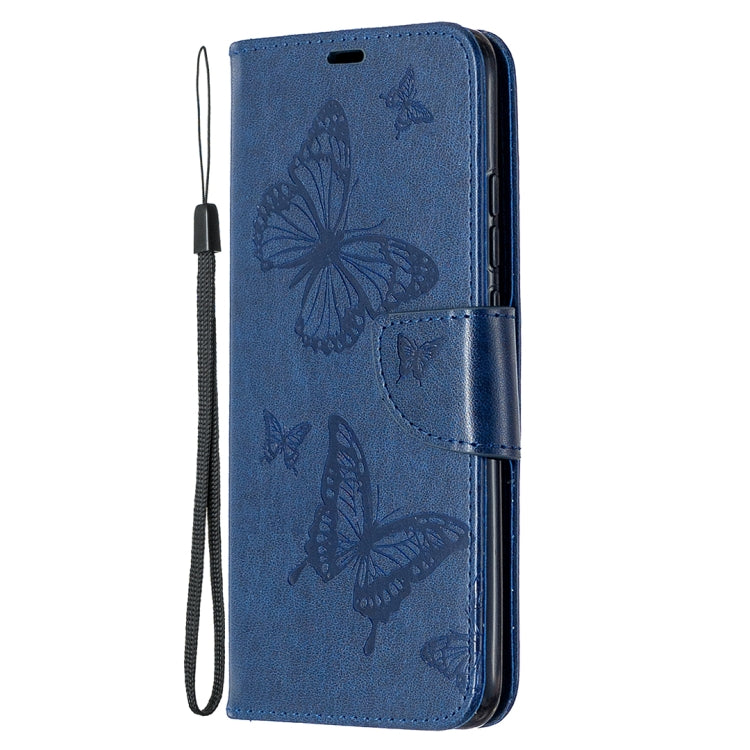 For Xiaomi Redmi 9C Two Butterflies Embossing Pattern Horizontal Flip Leather Case with Holder & Card Slot & Wallet & Lanyard(Dark Blue) - Xiaomi Cases by buy2fix | Online Shopping UK | buy2fix