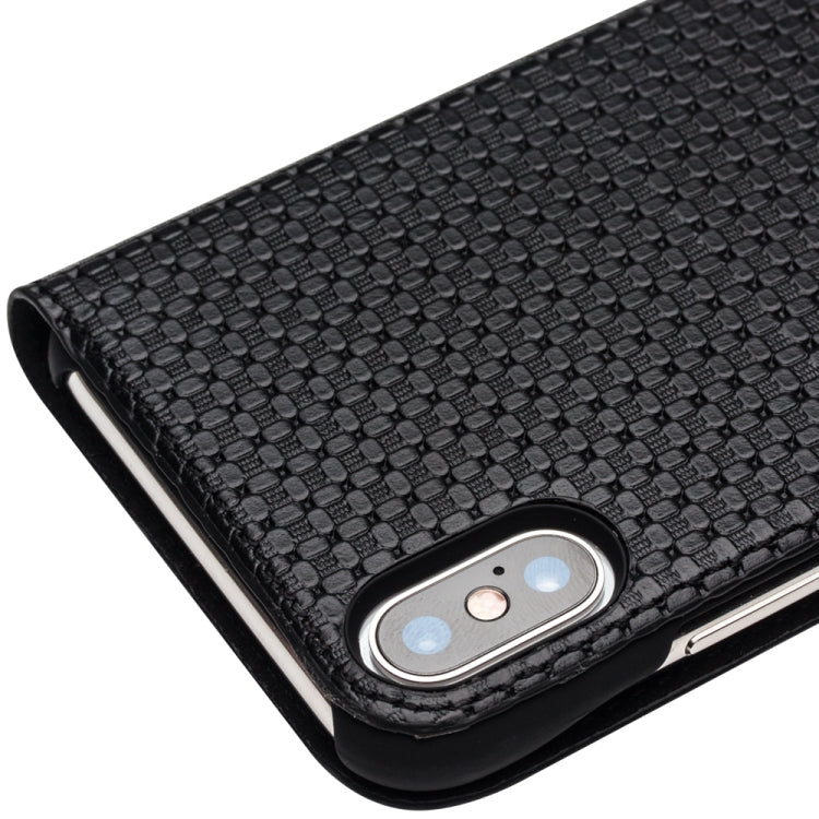 For iPhone X / XS QIALINO Grid Texture Horizontal Flip Leather Case  with Smart View Window & Sleep / Wake-up Function(Black) - More iPhone Cases by QIALINO | Online Shopping UK | buy2fix