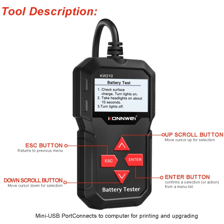 KONNWEI KW210 Car Battery Test Battery Capacity Resistance Battery Detector - Code Readers & Scan Tools by KONNWEI | Online Shopping UK | buy2fix