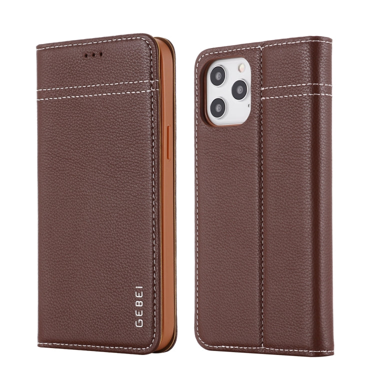 For iPhone 12 / 12 Pro GEBEI Top-grain Leather Horizontal Flip Protective Case with Holder & Card Slots(Brown) - iPhone 12 / 12 Pro Cases by GEBEI | Online Shopping UK | buy2fix