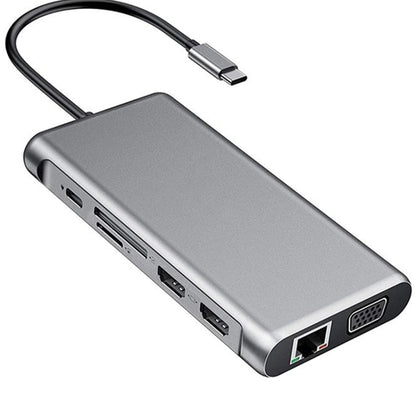 12 in 1 HDMI x2 + USB3.0 + USB2.0 + PD Charging + VGA + RJ45 + 3.5mm Jack + TF/SD x2 Type-C / USB-C HUB Docking Station(Dark Grey) - Computer & Networking by buy2fix | Online Shopping UK | buy2fix