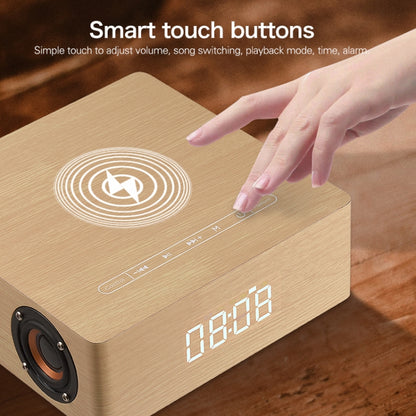 Q5A Multifunctional Wooden Touch Clock Display Wireless Charging Bluetooth Speaker, Support TF Card & U Disk & 3.5mm AUX(Yellow Wood) - Desktop Speaker by buy2fix | Online Shopping UK | buy2fix