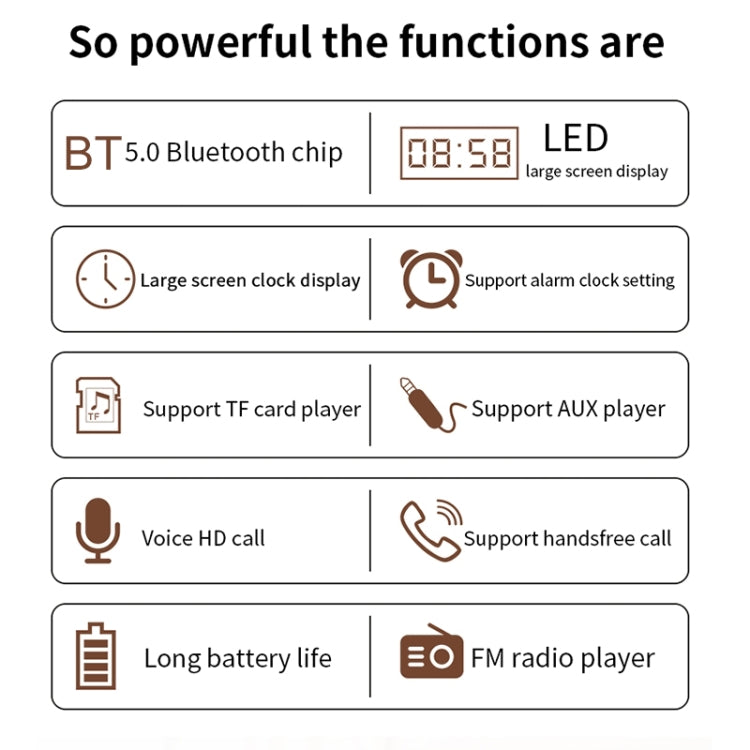 W8C Wooden Clock Subwoofer Bluetooth Speaker, Support TF Card & U Disk & 3.5mm AUX(Brown Wood) - Desktop Speaker by buy2fix | Online Shopping UK | buy2fix