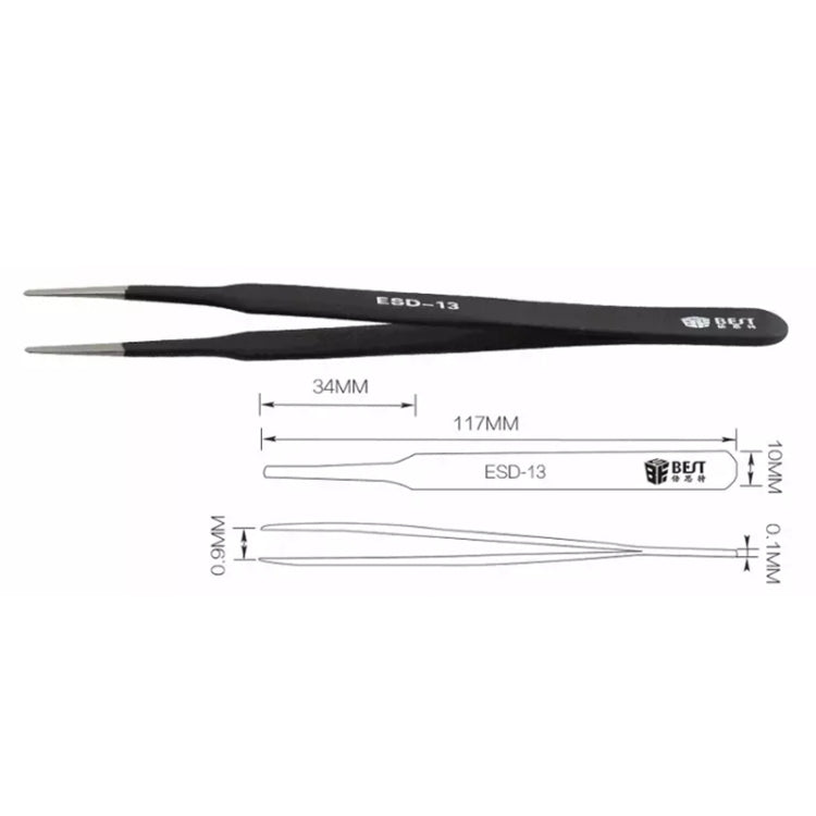 BEST BST-13 Precision Anti-static ESD Stainless Steel Tweezers - Tweezers by BEST | Online Shopping UK | buy2fix