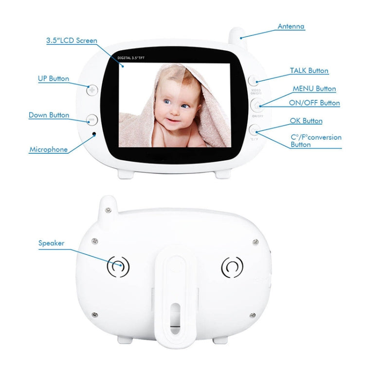 BM-850 3.5 inch LCD 2.4GHz Wireless Surveillance Camera Baby Monitor with 8-IR LED Night Vision, Two Way Voice Talk(White) - Security by buy2fix | Online Shopping UK | buy2fix