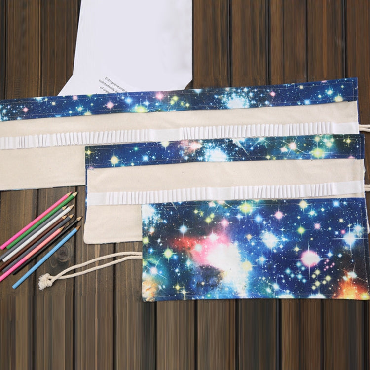 72 Slots Cosmic Galaxy Print Pen Bag Canvas Pencil Wrap Curtain Roll Up Pencil Case Stationery Pouch - Home & Garden by buy2fix | Online Shopping UK | buy2fix