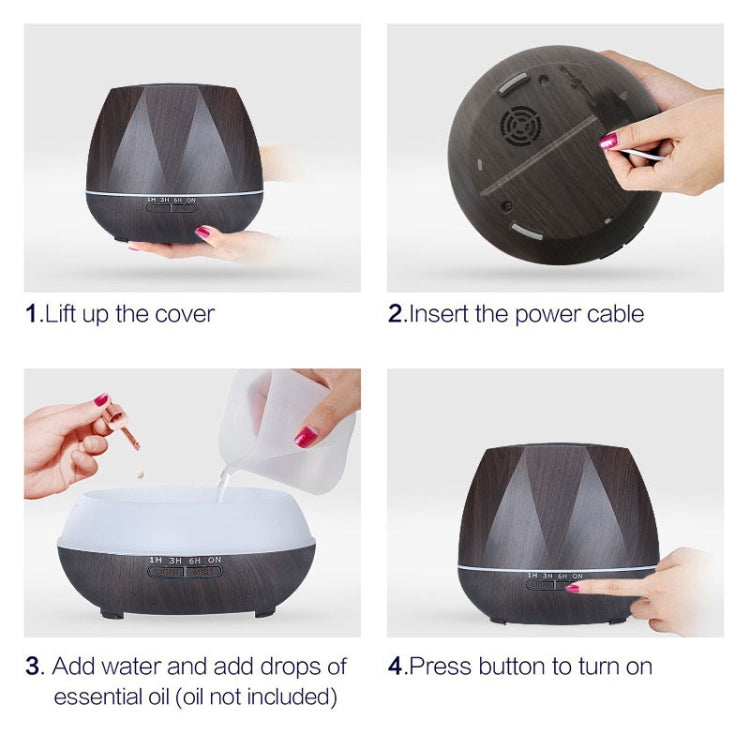 Diamond Wood Grain Remote Control Ultrasonic Humidifier Aromatherapy Machine Automatic Alcohol Sprayer with LED Lights, Capacity: 400mL, AU Plug (Dark Wood Color) - Home & Garden by buy2fix | Online Shopping UK | buy2fix