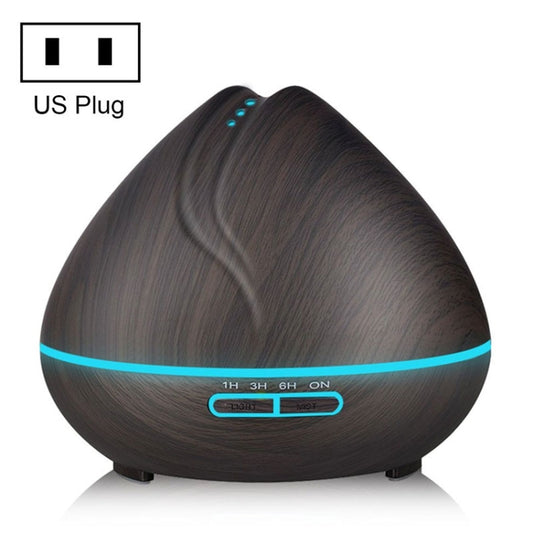 Peach Shape Wood Grain Remote Control Ultrasonic Humidifier Aromatherapy Machine Automatic Alcohol Sprayer with LED Lights, Capacity: 400mL, US Plug (Dark Wood Color) - Home & Garden by buy2fix | Online Shopping UK | buy2fix