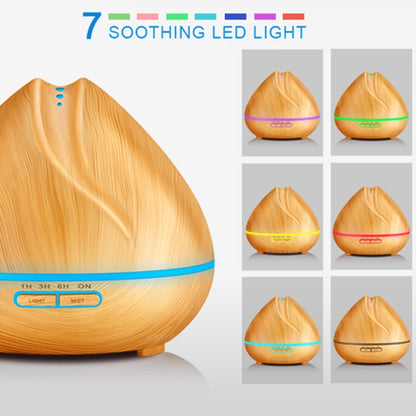 Peach Shape Wood Grain Remote Control Ultrasonic Humidifier Aromatherapy Machine Automatic Alcohol Sprayer with LED Lights, Capacity: 400mL, UK Plug (Light Wood Color) - Home & Garden by buy2fix | Online Shopping UK | buy2fix